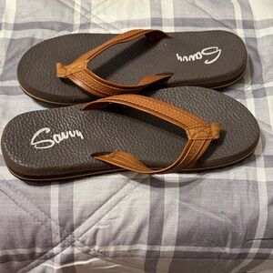 Savvy Tan and Brown Sandals